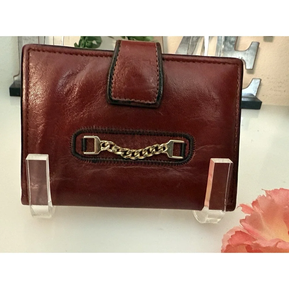Vintage Princess Gardner‎ Burgundy Red Leather Bifold Wallet with Gold Chain GUC